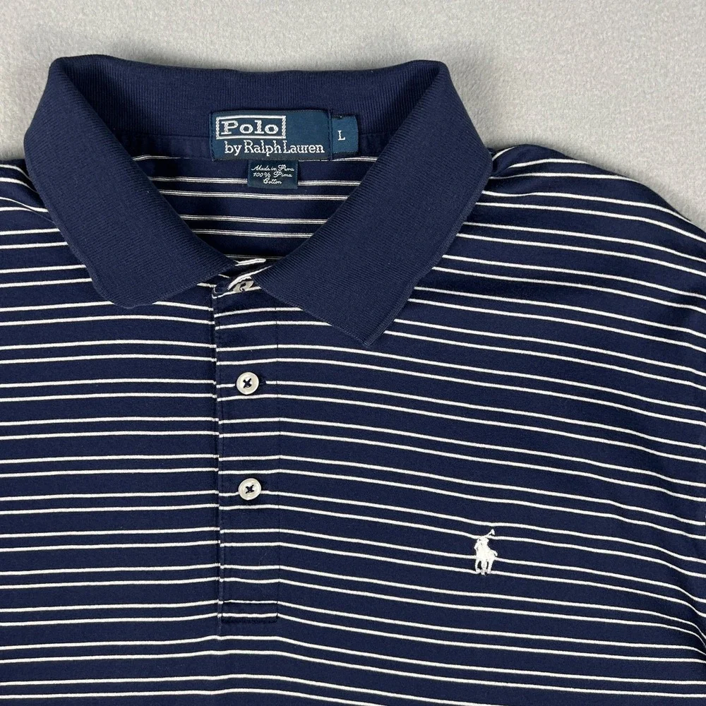 Ralph Lauren Polo Shirt Mens Large Striped Pima Cotton Preppy Casual Old‎ Money